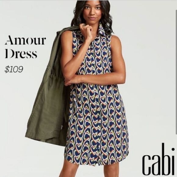 Cabi Amour Heart Print Button Up Sleeveless Shirt Dress - Picture 8 of 8